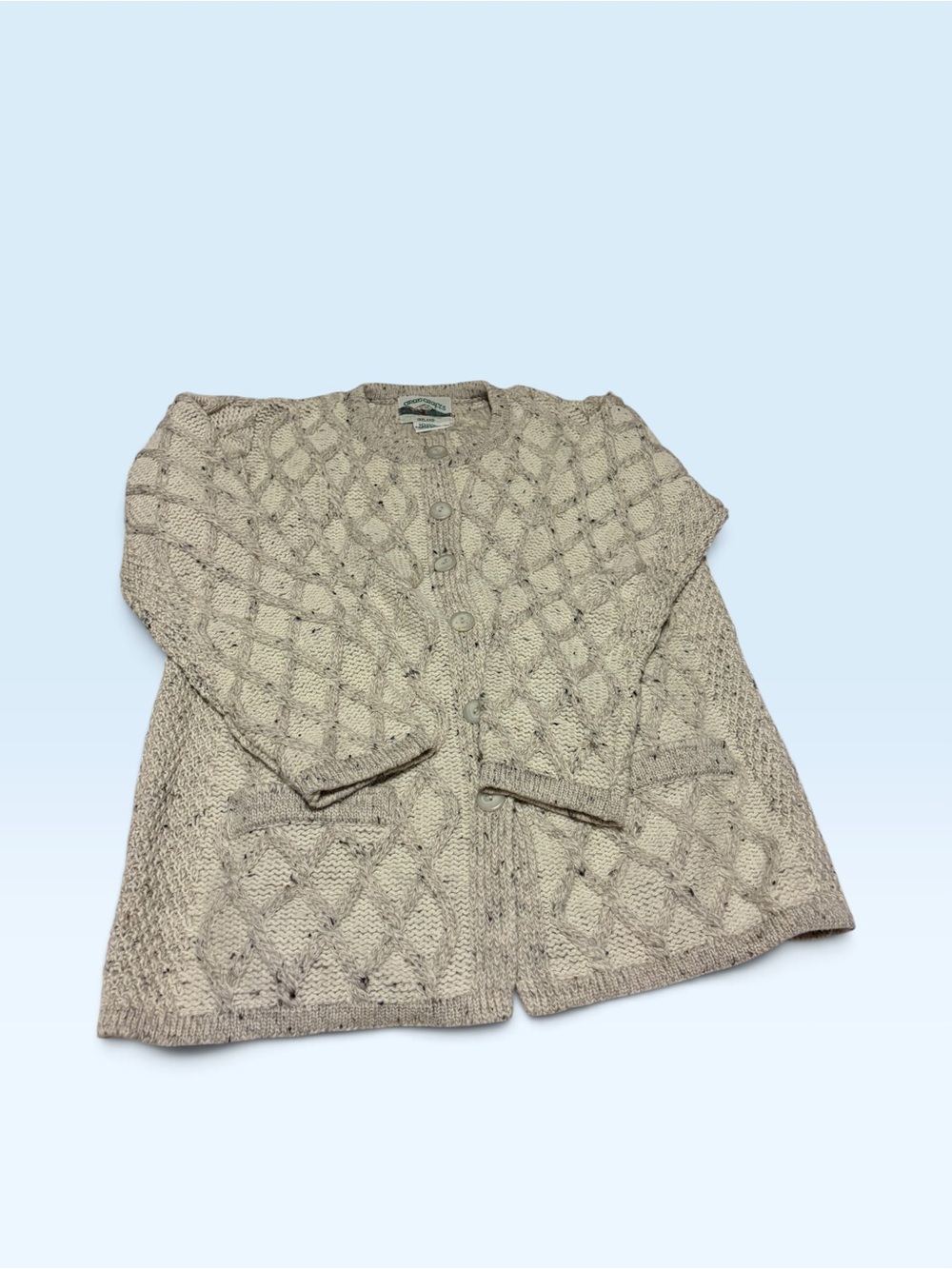 Aran Craft Ireland 100% Merino Wool Knit Button-Front Cardigan - Cream
